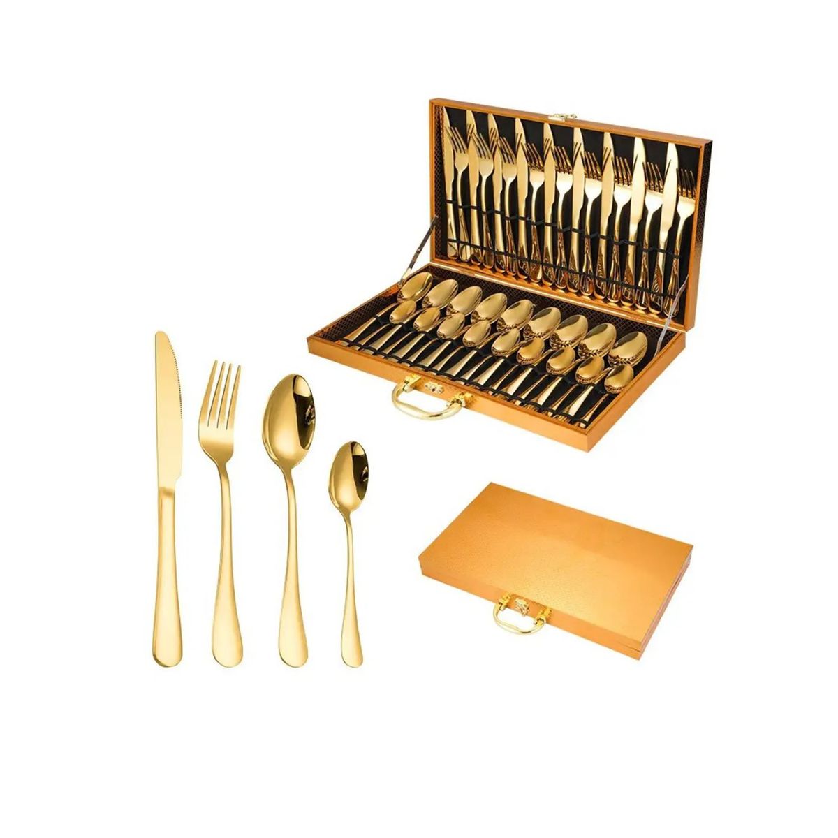 GENERICO - JUEGO DE CUBIERTOS ACERO INOXIDABLE DORADO SET PREMIUM