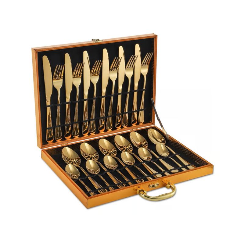 GENERICO - JUEGO DE CUBIERTOS ACERO INOXIDABLE DORADO SET PREMIUM