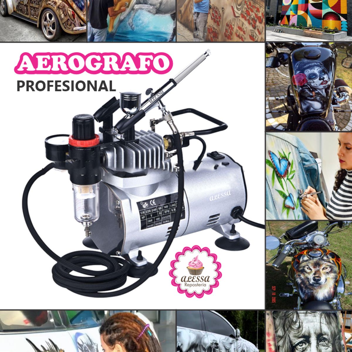 GENERICO - AEROGRAFO PROFESIONAL MULTIUSO ALTA POTENCIA