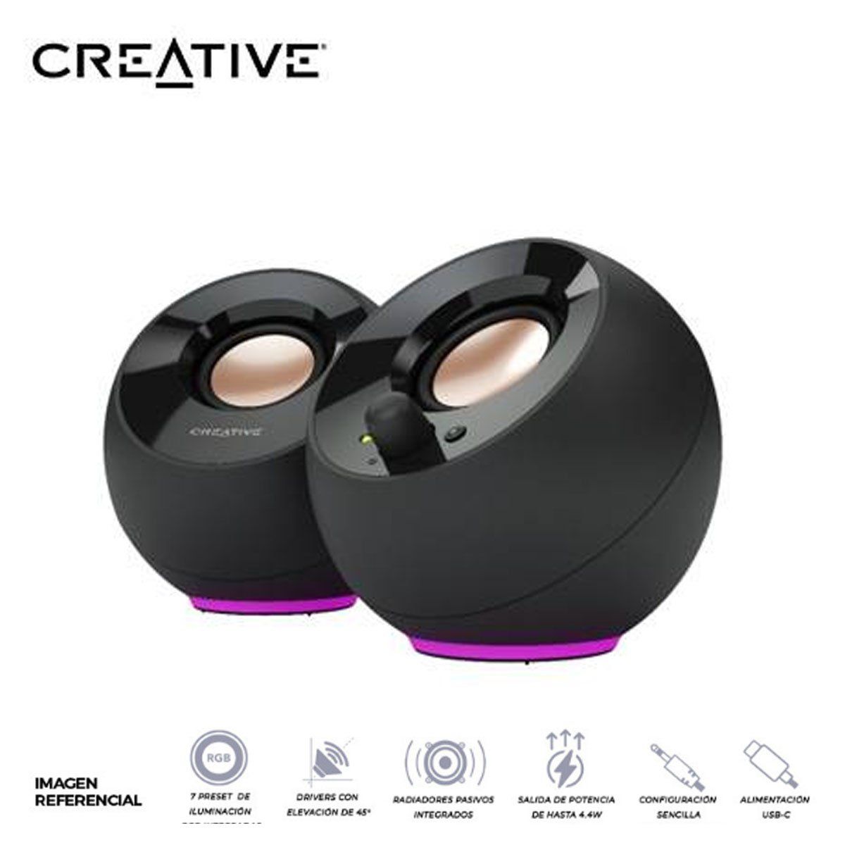 CREATIVE - Parlante Creative Pebble Se Rgb 2.0 4.4w / 8.8w 3.5mm Usb-Power Black