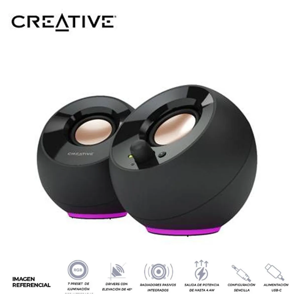 CREATIVE - Parlante Creative Pebble Se Rgb 2.0 4.4w / 8.8w 3.5mm Usb-Power Black
