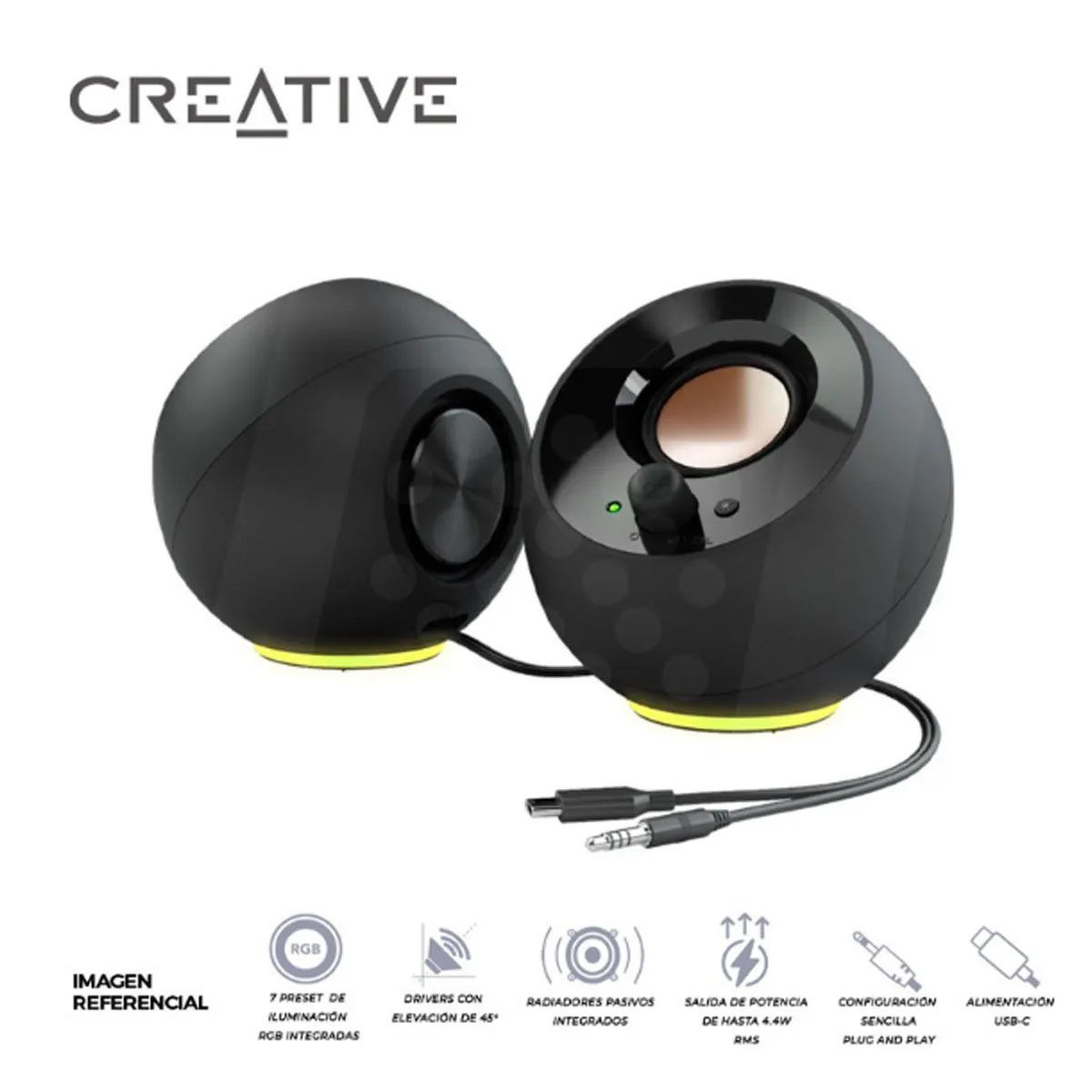 CREATIVE - Parlante Creative Pebble Se Rgb 2.0 4.4w / 8.8w 3.5mm Usb-Power Black