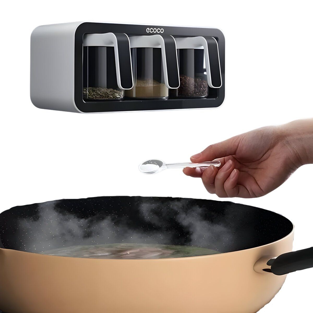 ELMEJORPRECIO - Condimentero De 3 Espacios Organizador De Cocina Ecoco Negro