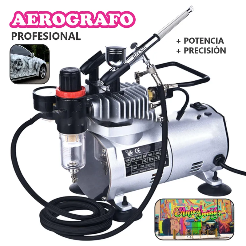 GENERICO - KIT AEROGRAFO PROFESIONAL MULTIUSO ALTA POTENCIA