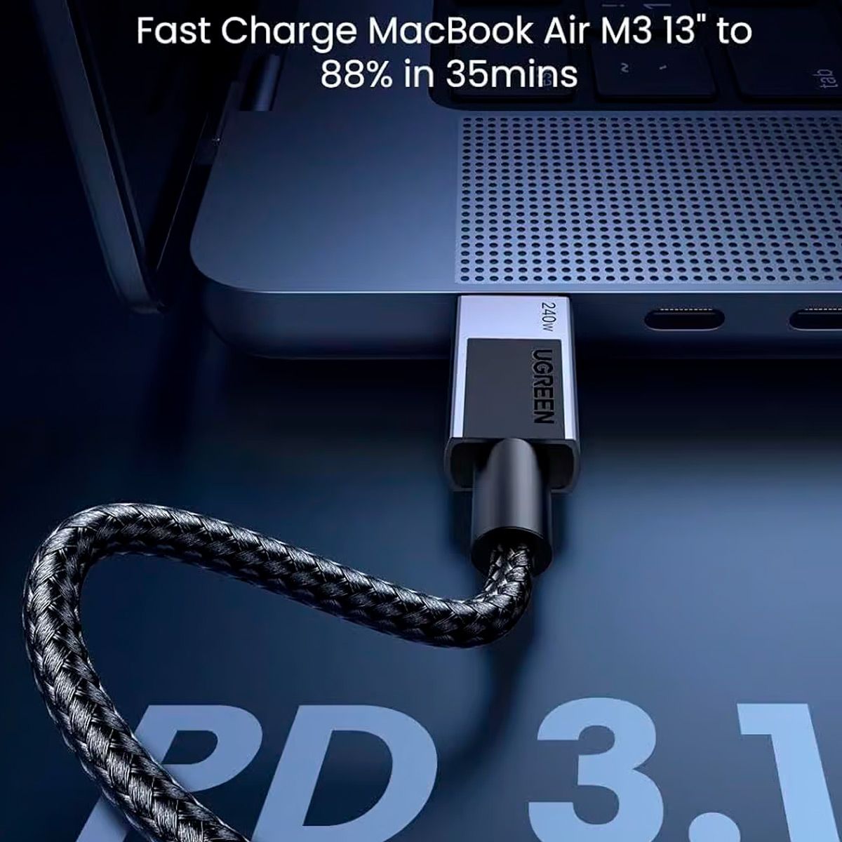 UGREEN - Cable Ugreen Tipo C a Tipo C carga rápida 240w 1metro Trenzado