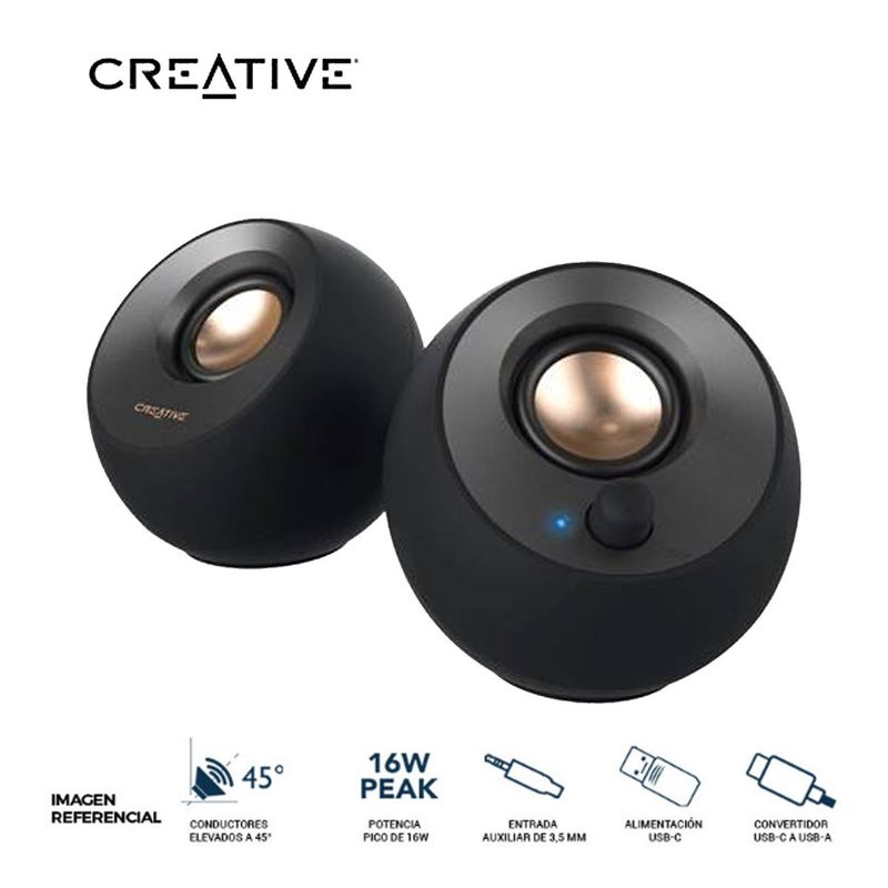 CREATIVE - Parlante Creative Pebble V2 2.0 8w/16w 3.5mm Usb-C-Power Black