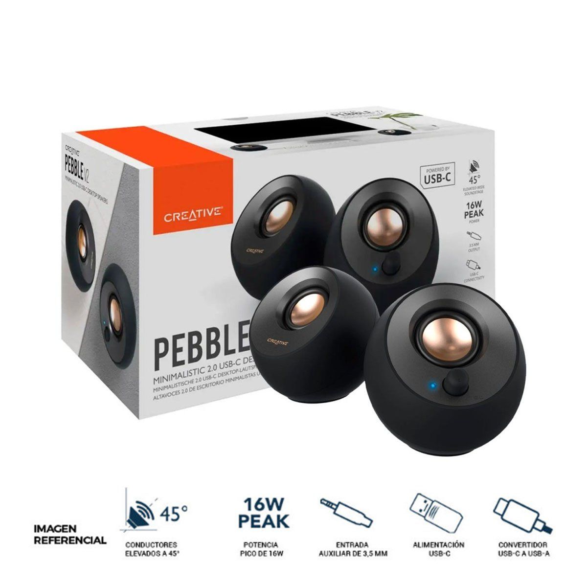 CREATIVE - Parlante Creative Pebble V2 2.0 8w/16w 3.5mm Usb-C-Power Black