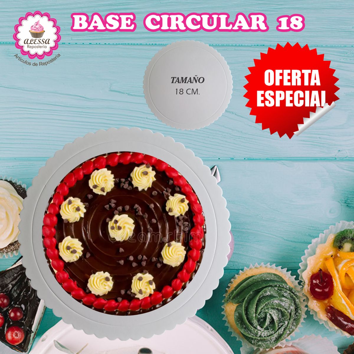 GENERICO - 100 Bases Blancas de Torta Pastel de 18 cm. para Repostería