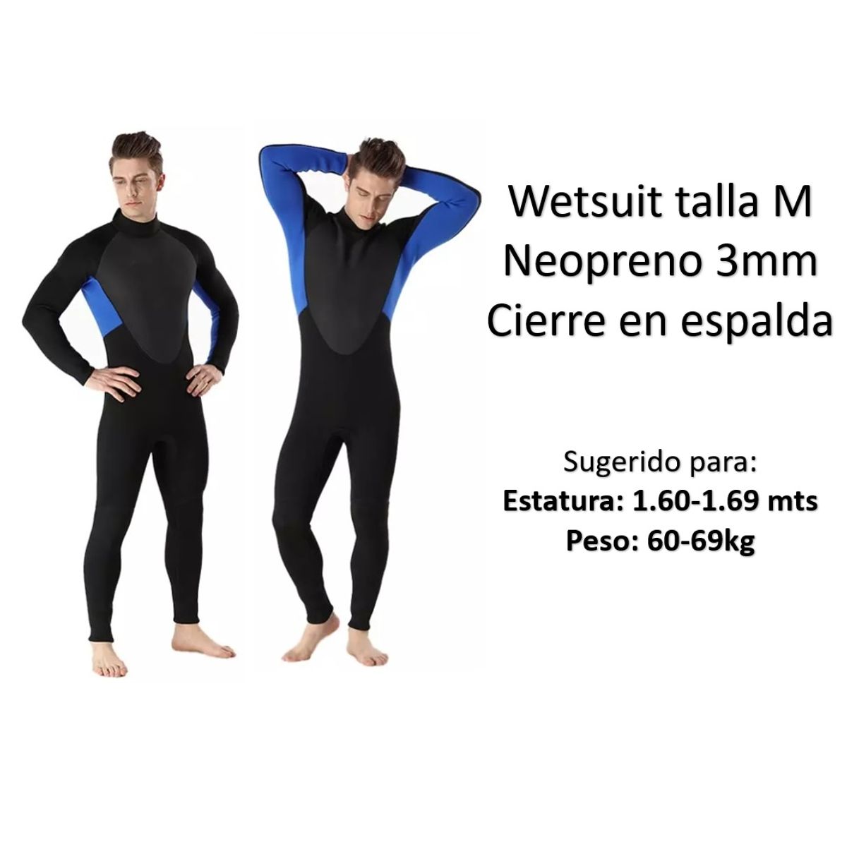 GENERICO - Wetsuit M Neopreno 3mm Negro Azul Cierre Espalda