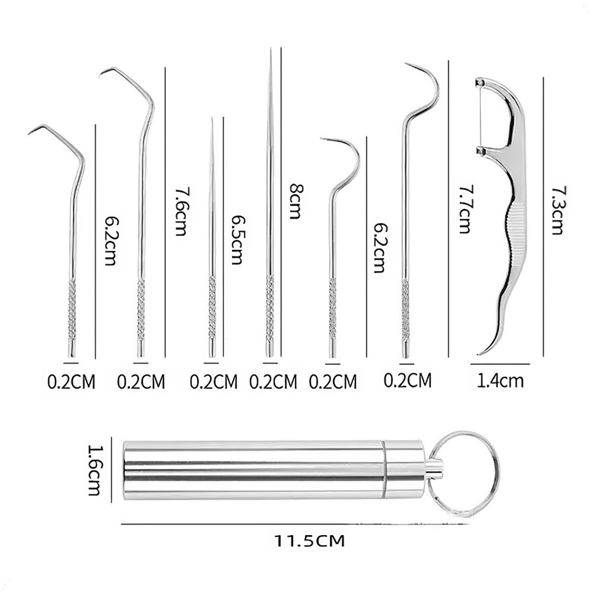 GENERICO - Kit Limpieza Dental Acero Inoxidable Higiene Dientes 7pcs