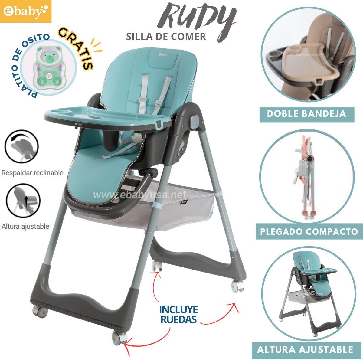 EBABY - Silla de comer Plegable Rudy Verde