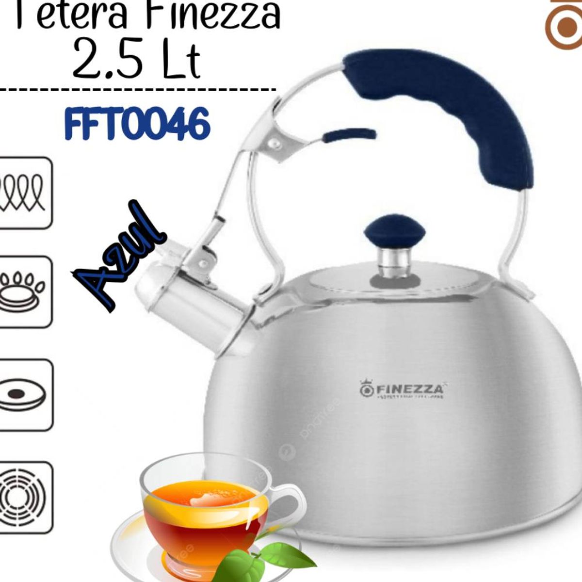 FINEZZA - TETERA FINEZZA FF-T0046 ACERO INOXIDABLE AZUL 2.5 L