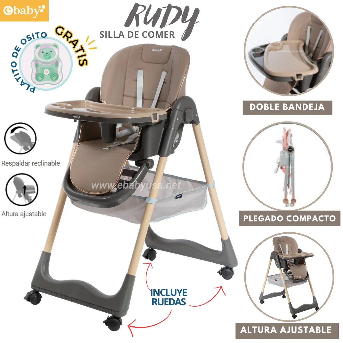 EBABY - Silla de comer Plegable Rudy Beige