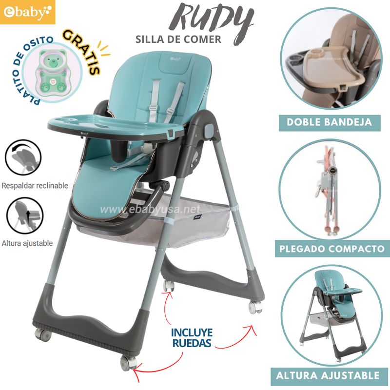 EBABY - Silla de comer Plegable con altura ajustable Rudy Verde