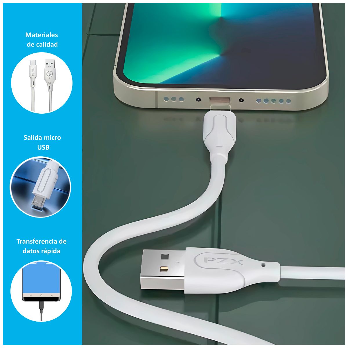 GENERICO - Cable Carga Rápida X2 de 66W con Entrada Micro USB de 25cm