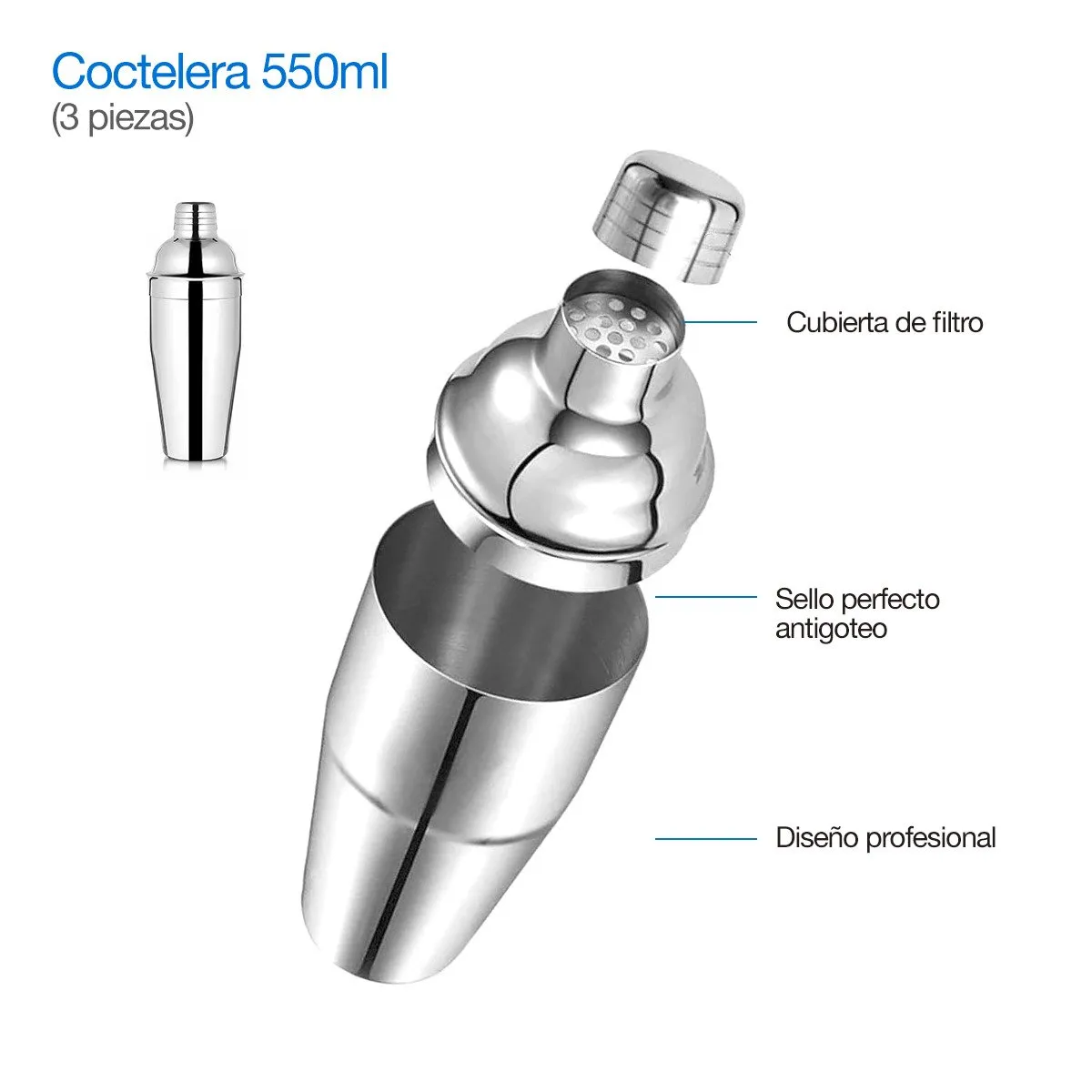 GENERICO - SET DE BAR PRO X5 Piezas Coctelera Shaker