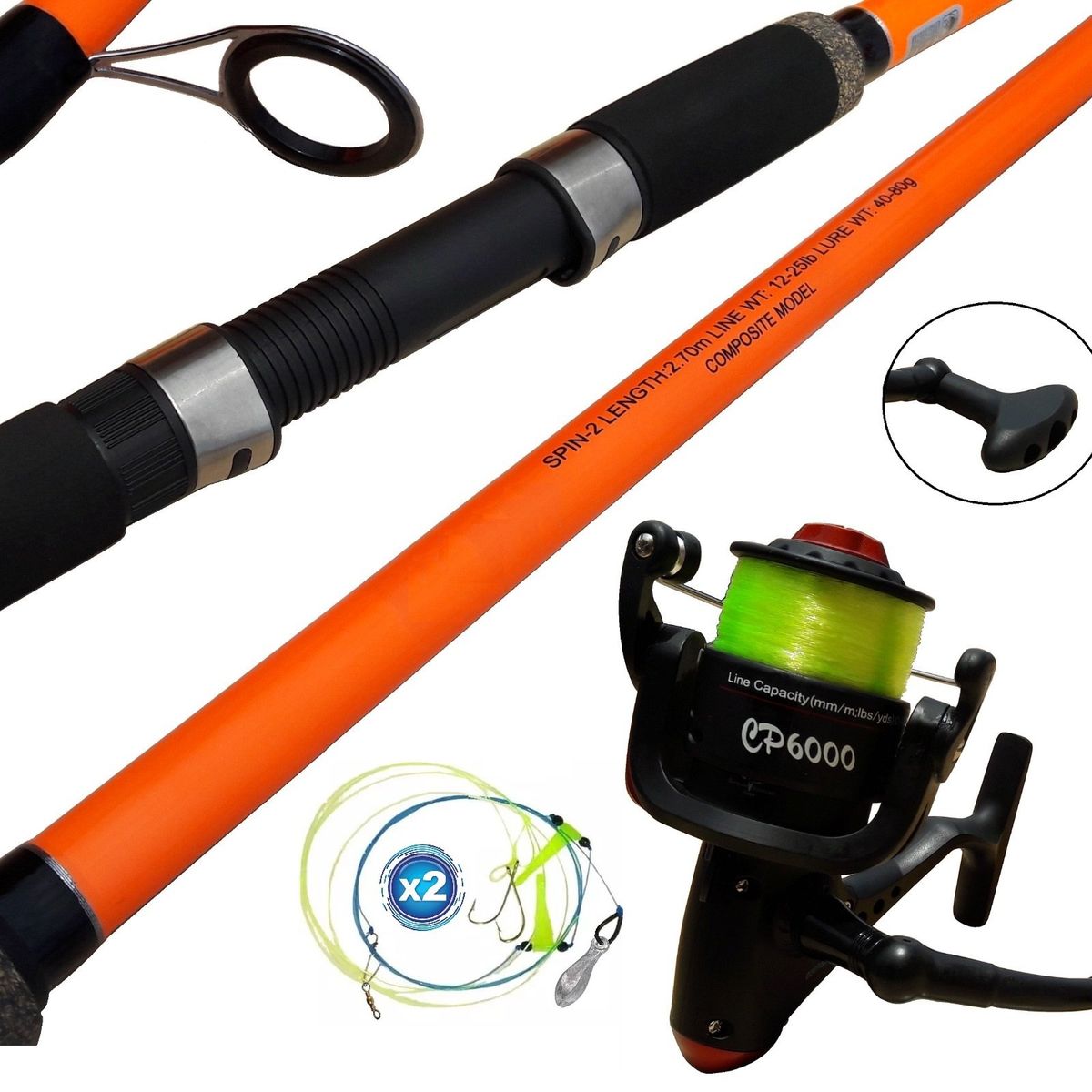 GENERICO - EQUIPO DE PESCA SPINNING CAÑA 2.70 M Y CARRETE 6000