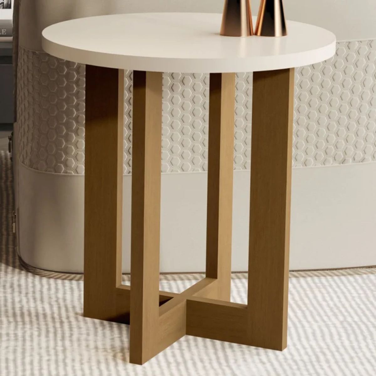 R&R MUEBLES - Mesa Lateral Sakurako Blanco y Marrón R&R MUEBLES