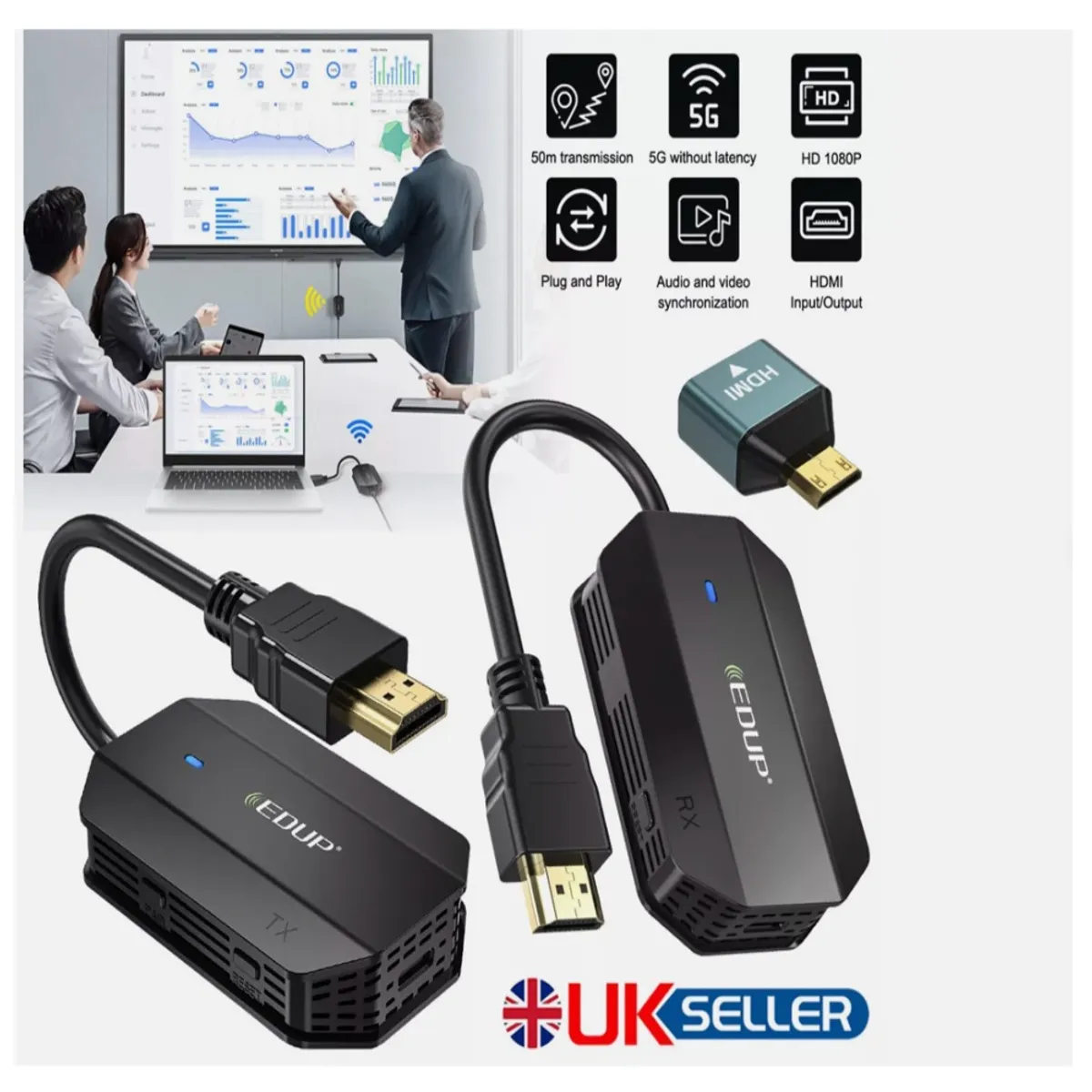 GENERICO - Transmisor y receptor de video Edup HDMI inalámbrico