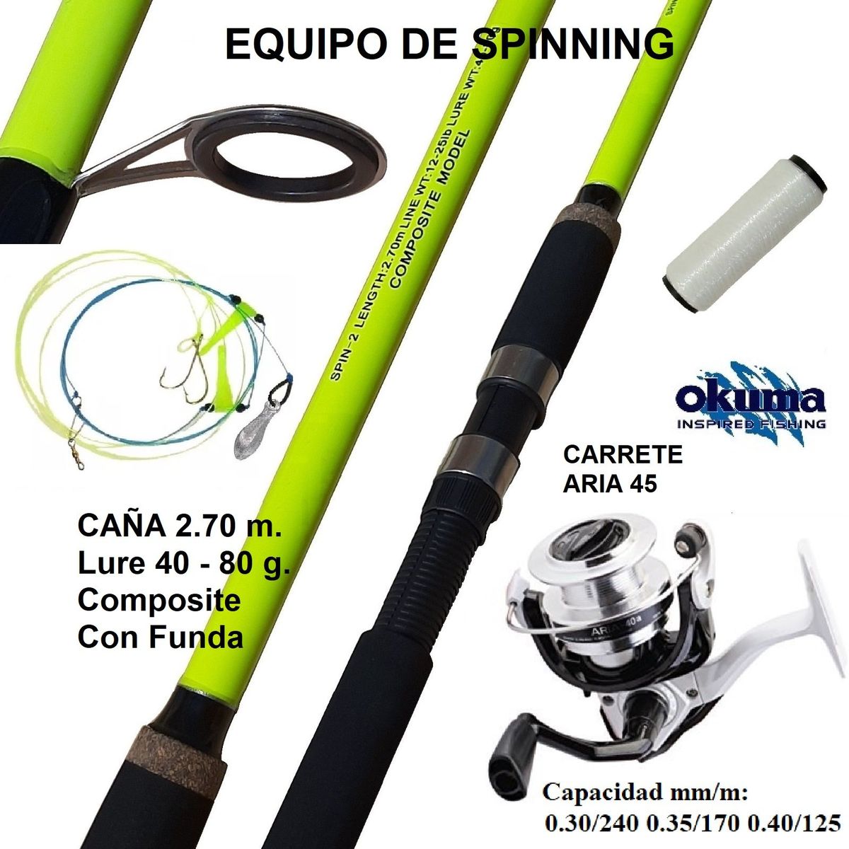 GENERICO - EQUIPO DE PESCA SPINNING CAÑA 2.70 M Y CARRETE 4500