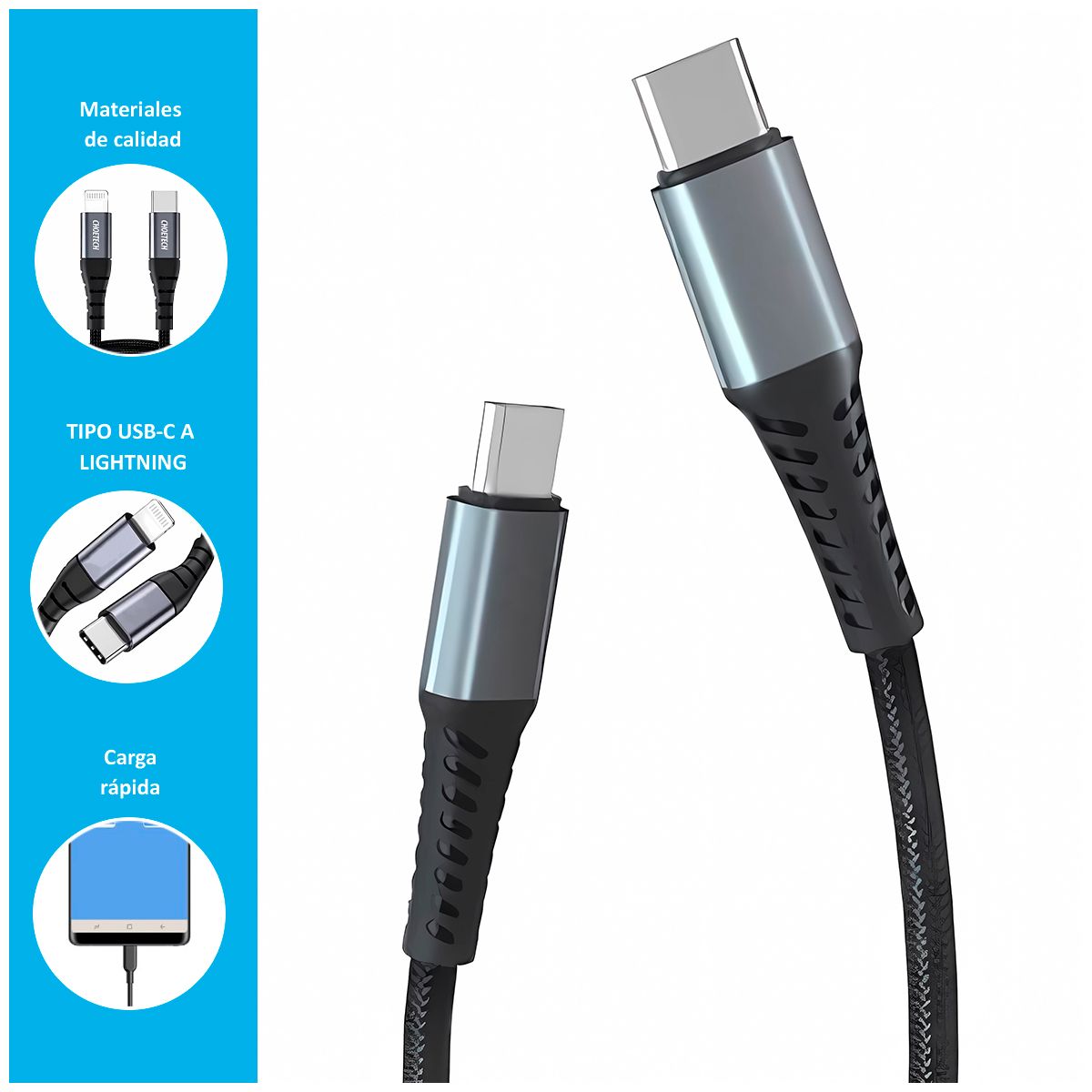 GENERICO - Cable de 65W BC-031i con Entrada Lightning a USB-C de 12m