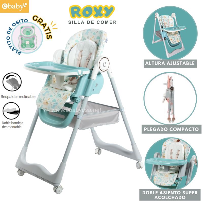 EBABY - Silla de comer Plegable doble asiento Roxy Verde