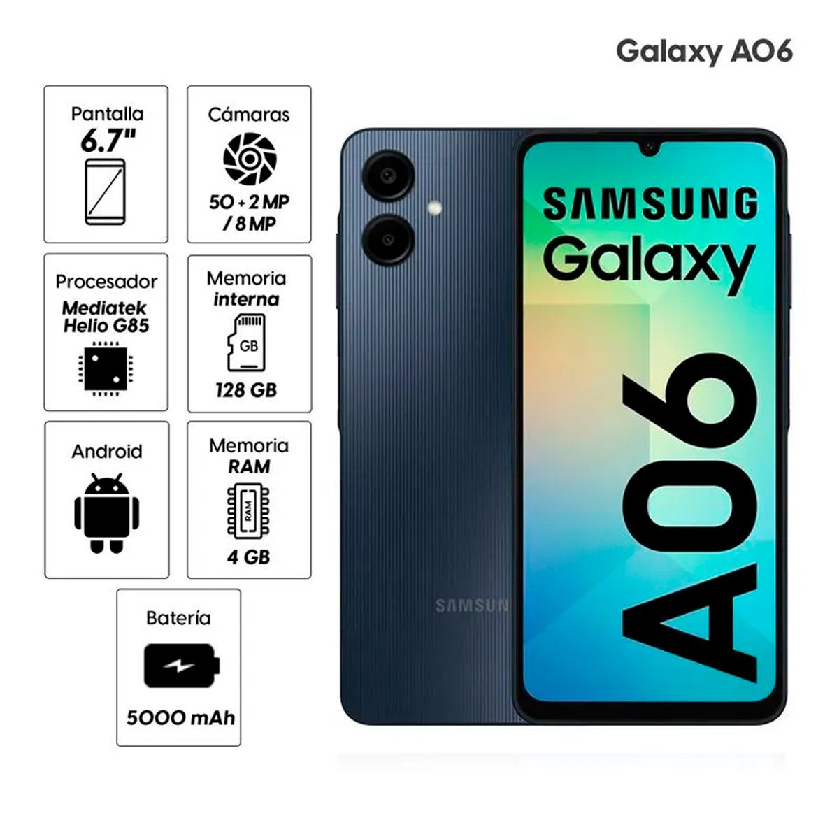 SAMSUNG - Celular SAMSUNG Galaxy A06 4GB 128GB 50MP + 2MP Negro