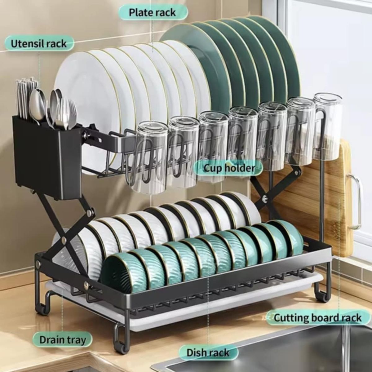 GENERICO - Escurridor de Platos de Cocina Plegable Soporte Vasos Copas Utensilios