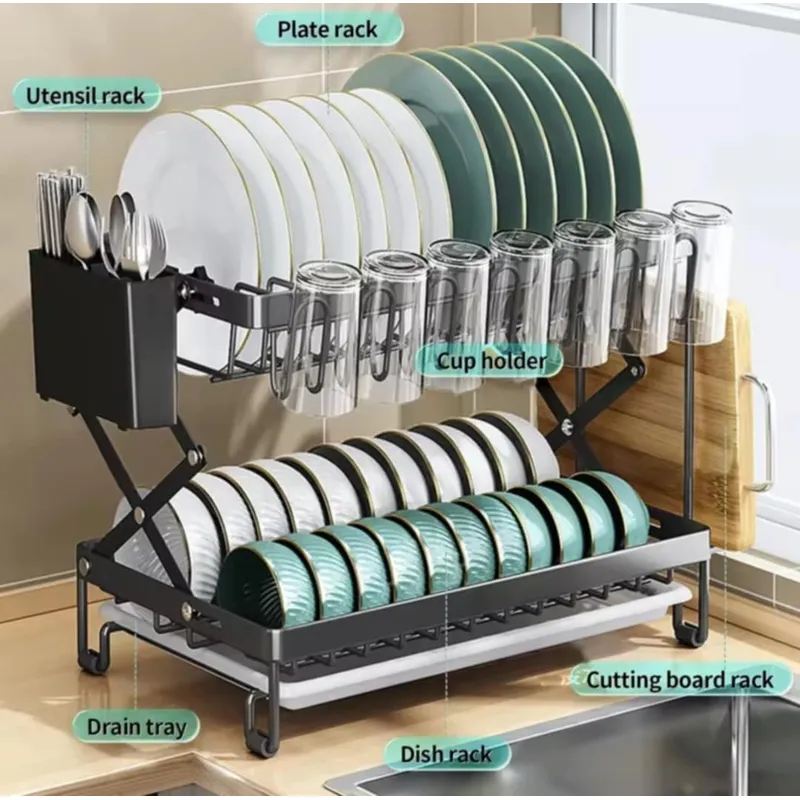 GENERICO - Escurridor de Platos de Cocina Organizador Plegable Soporte Utensilios