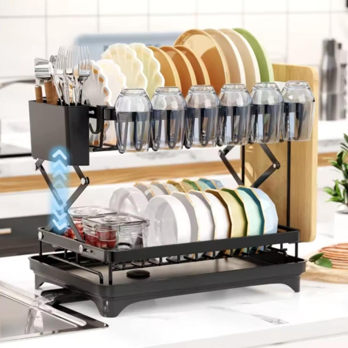 GENERICO - Escurridor de Platos de Cocina Organizador Plegable Soporte Utensilios