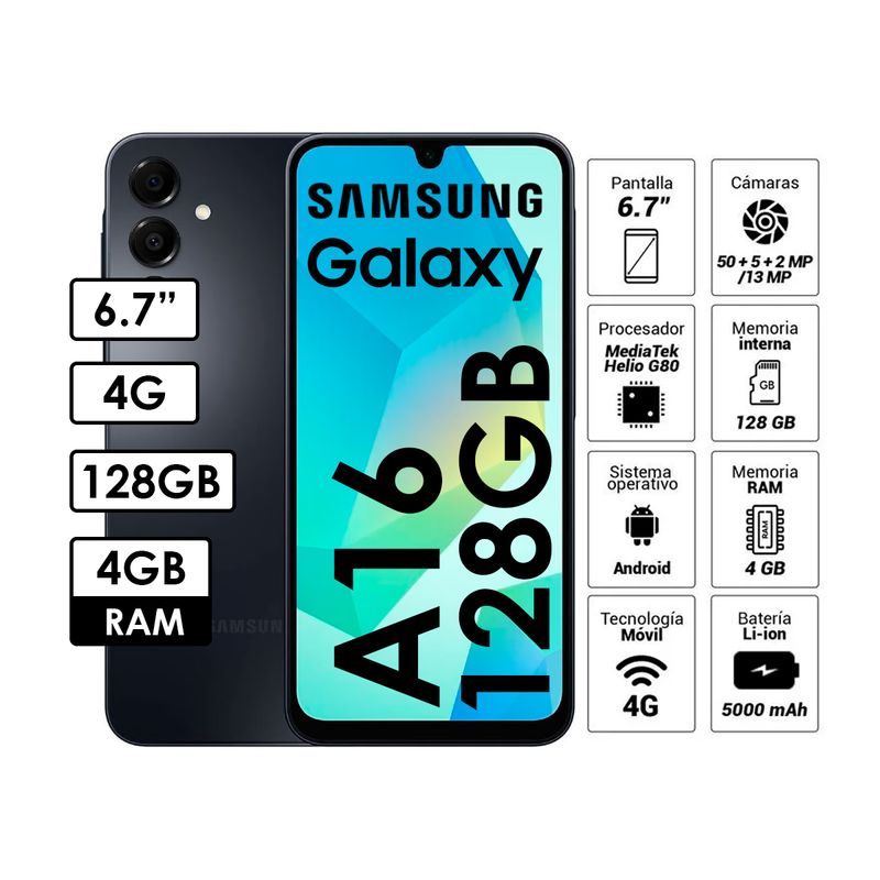 SAMSUNG - Celular Samsung Galaxy A16 4GB RAM 128GB Negro