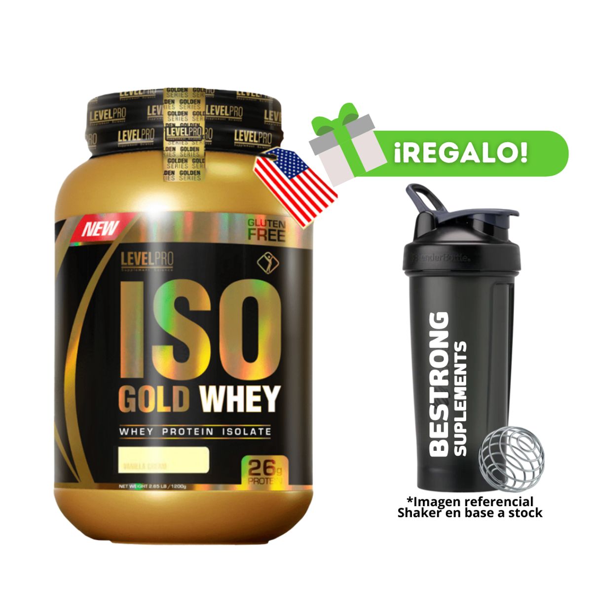 LEVEL PRO - PROTEÍNA ISO GOLD WHEY 1KG VAINILLA + SHAKER