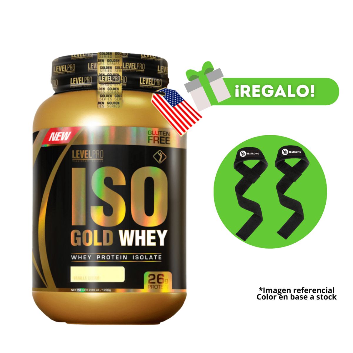 LEVEL PRO - PROTEÍNA ISO GOLD WHEY 1KG VAINILLA + STRAPS
