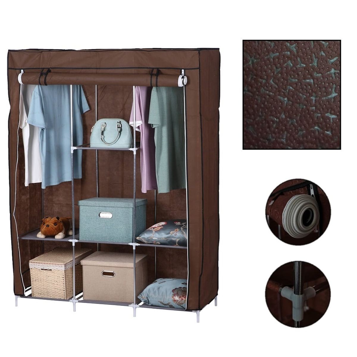 GENERICO - ropero de tela 3 cuerpos 165cm x 45cm x 105cm marron