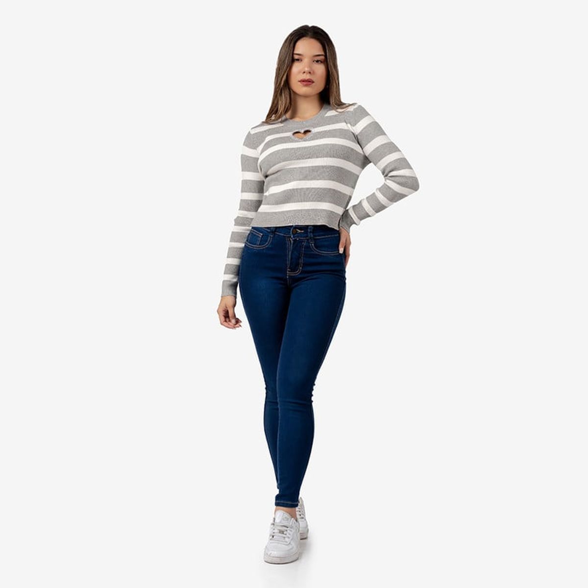 INDEMA - Chompa Casual Corazón de Cashemira Color Gris