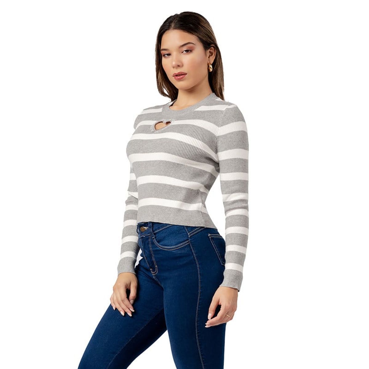 INDEMA - Chompa Casual Corazón de Cashemira Color Gris