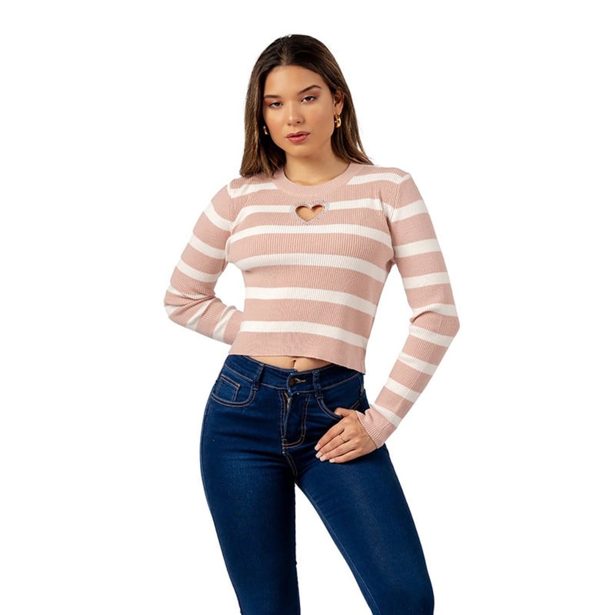 INDEMA - Chompa Casual Corazón de Cashemira Color Palo Rosa
