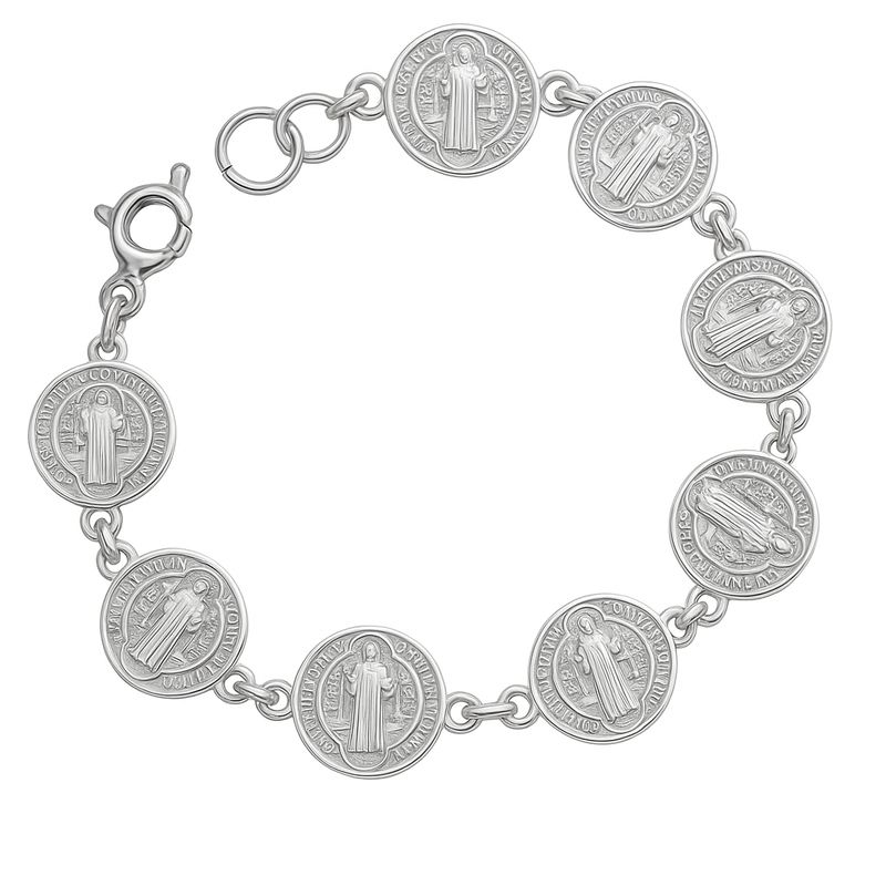 GENERICO - Pulsera  Medallas San Benito Mujer Plata Bendecido
