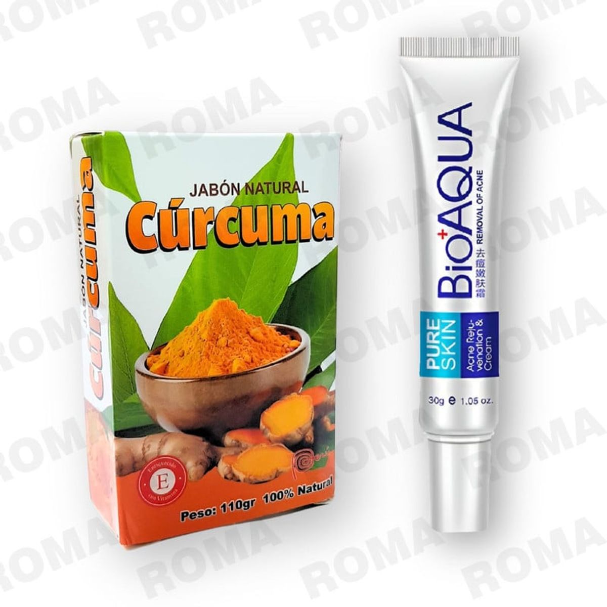 BIOAQUA - PACK JABÓN EN BARRA DE CÚRCUMA 110G Y CREMA ANTI ACNÉ BIOAQUA 30G