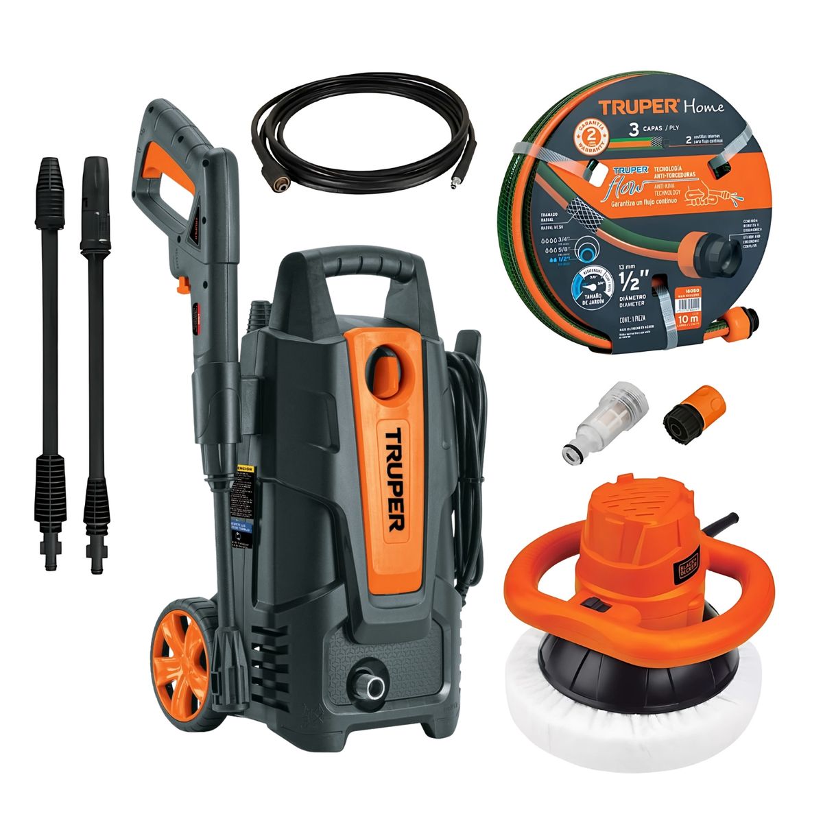 TRUPER - Hidrolavadora 1500 psi Truper + pulidora orbital Black & Decker