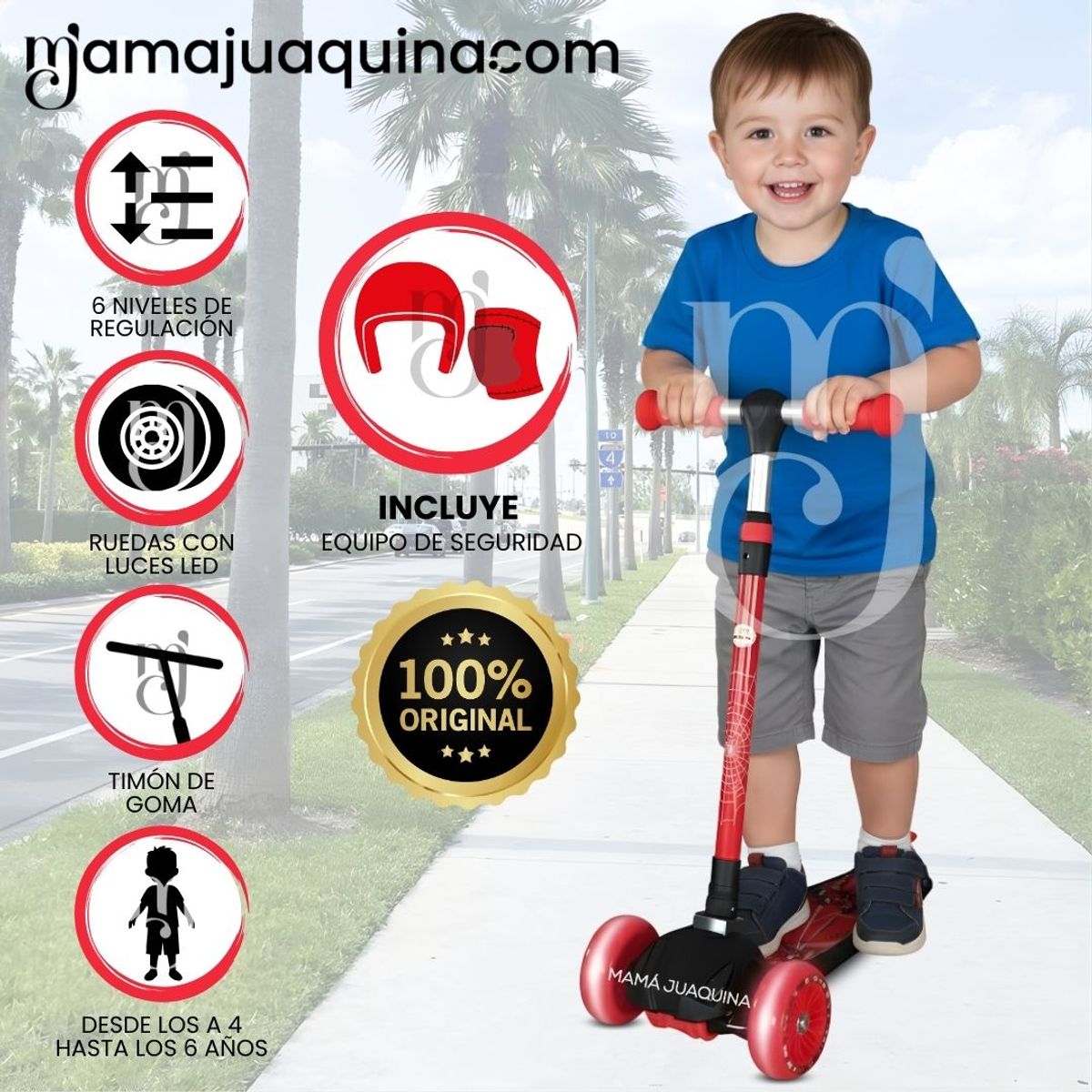 KIDS - Scooter para Niños con Kit de Protección «RALEY RIDE» Red