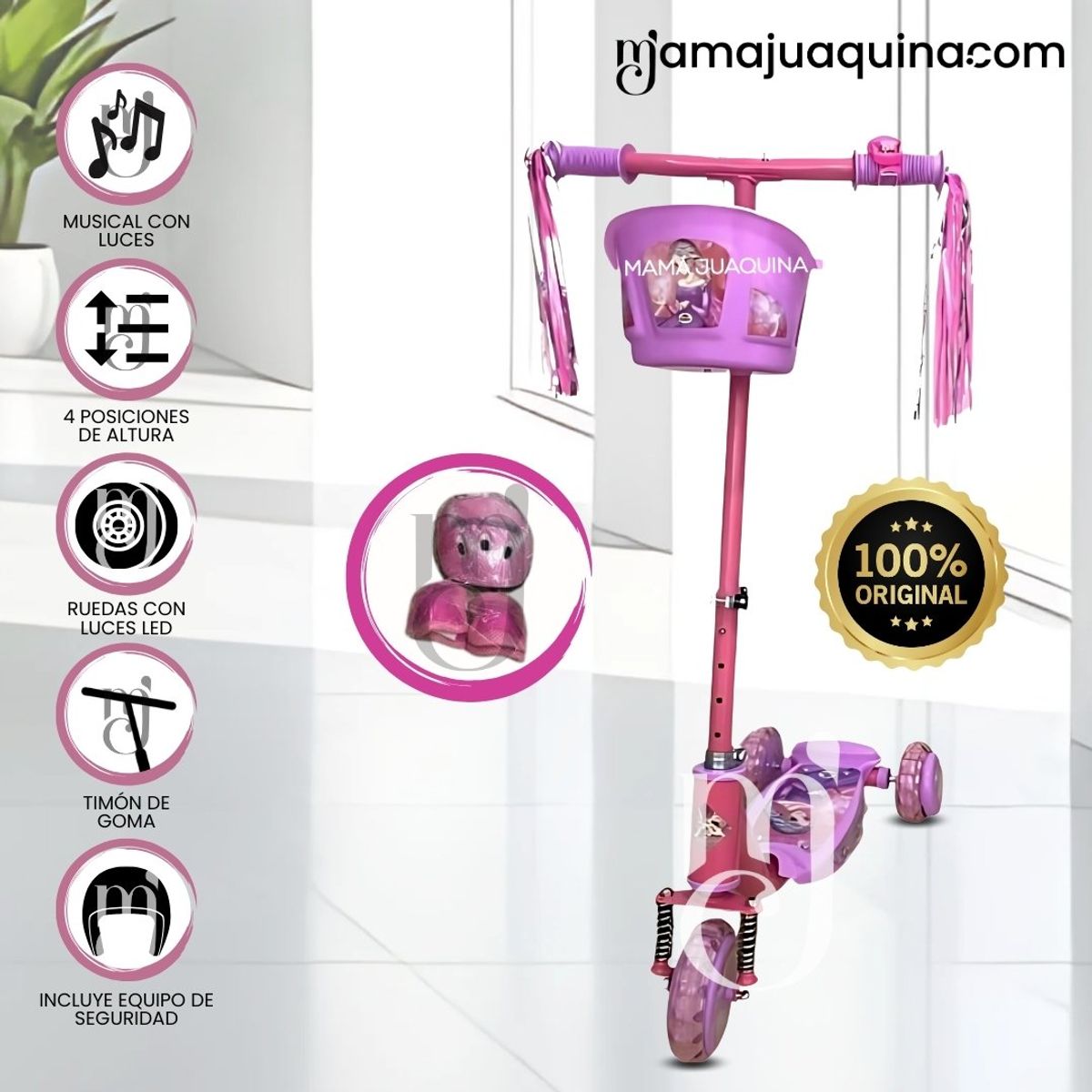KIDS - Scooter para Niños con Kit de Protección «FUNNY RIDE» Pink