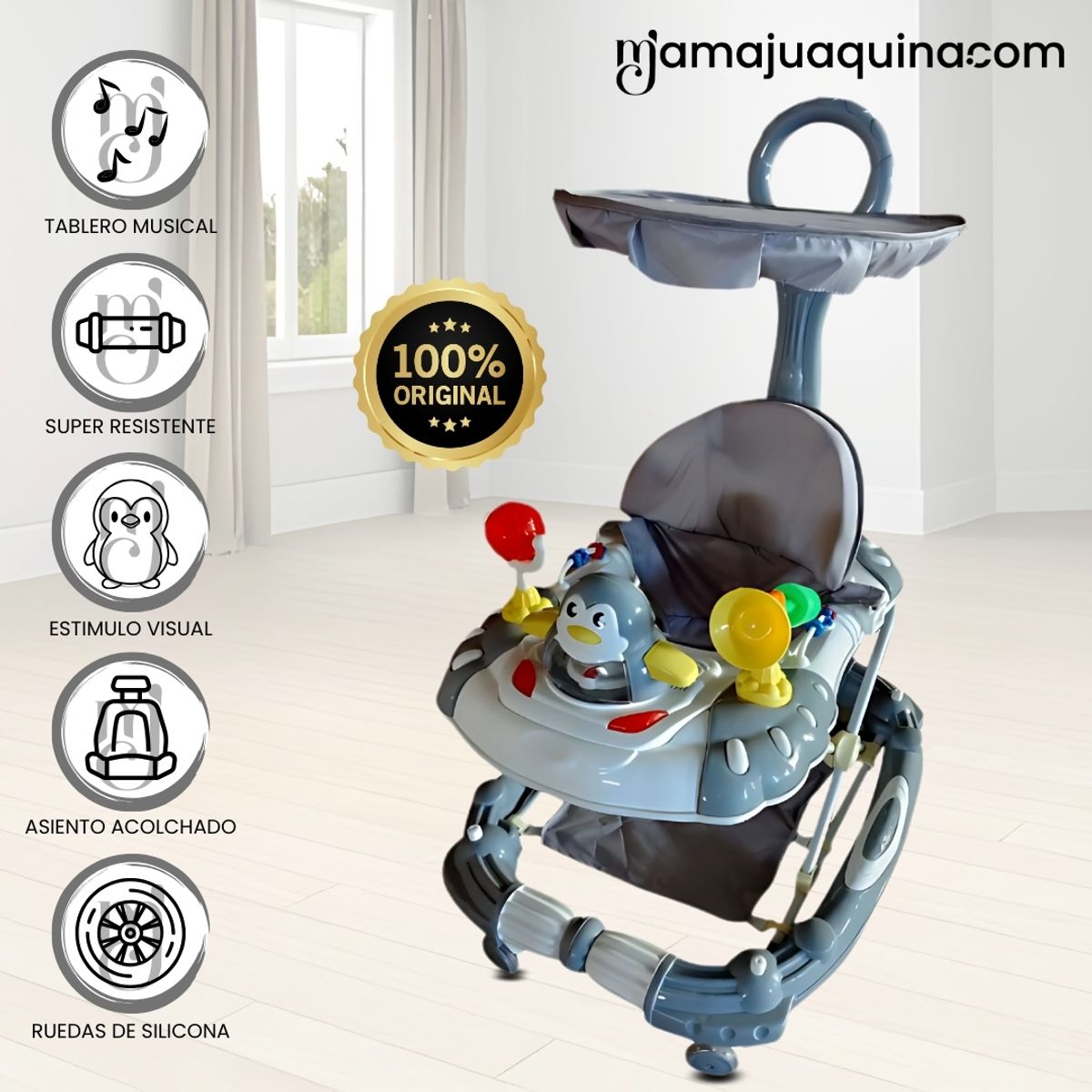 CONFORT - Andador con Tablero Musical «HAPPY PENGUIN» Gray