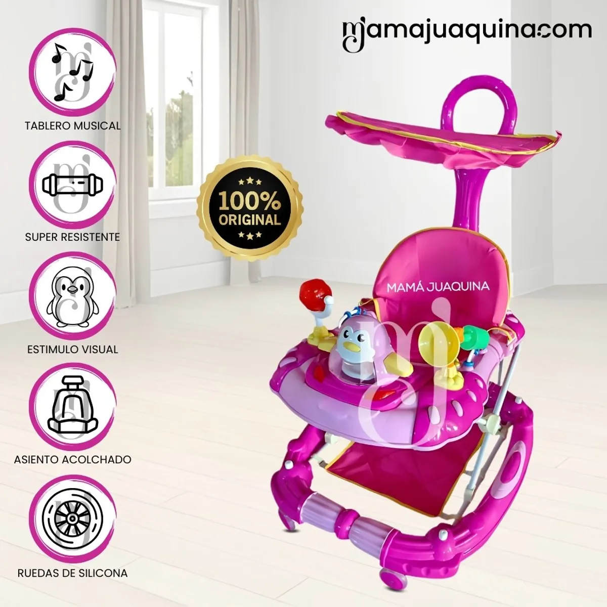 BABY - Andador con Tablero Musical «HAPPY PENGUIN» Dark Pink