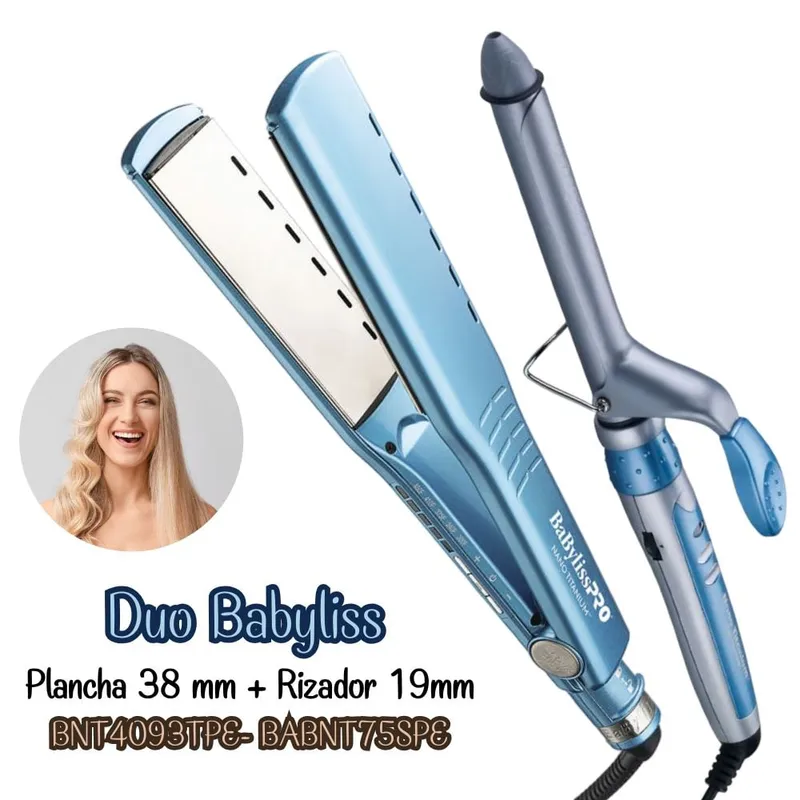 BABYLISS PRO - Combo Babyliss Plancha Pro Nano Titanium 38mm + Rizador Pro Nano Titanium 19mm