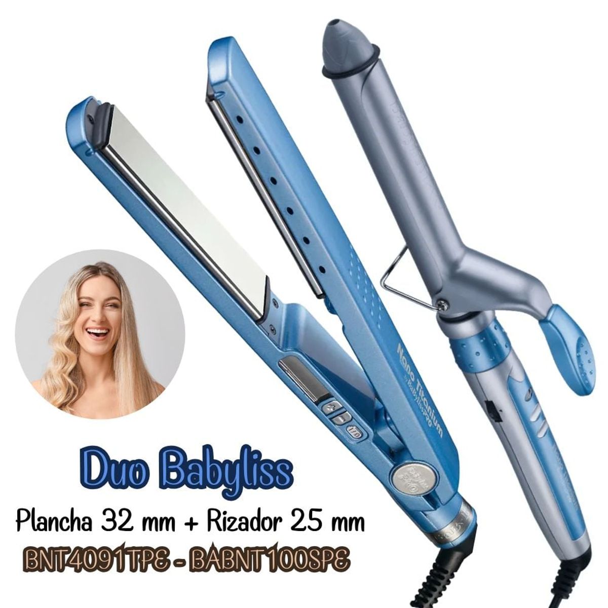 Babyliss Pro - Combo Babyliss Plancha Pro Nano Titanium 32mm + Rizador Pro Nano Titanium 25mm