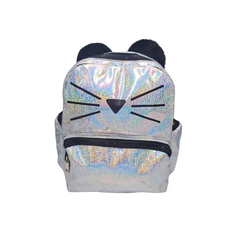 GENERICO - Mochila Escolar Holográfica Gatito Plateado