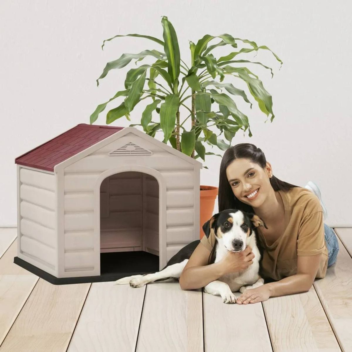 GENERICO - Casa Para Perro Raza pequeña Techo Rojo en Rimax