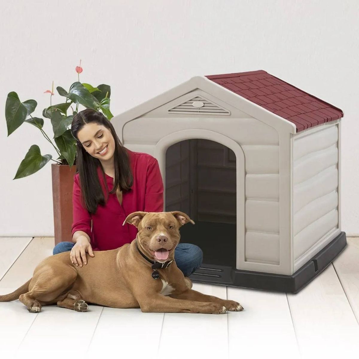 GENERICO - Casa Para Perro Raza Grande Techo Rojo en Rimax