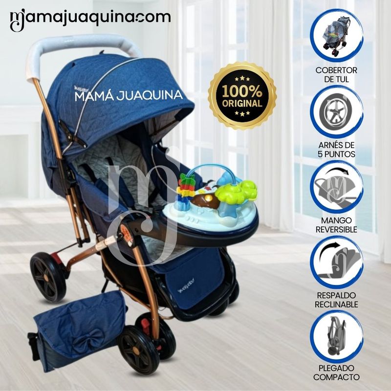 BABY - Coche Cuna con Bolso Pañalero «SHABERT GOLD II» Blue
